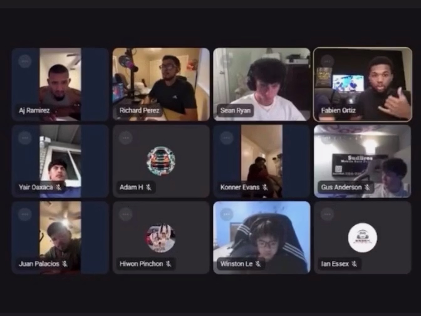 Grid view of 12 participants in a virtual video call